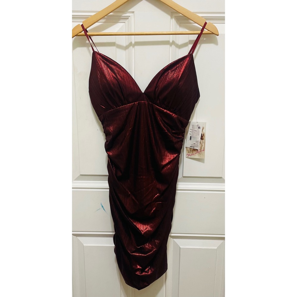 Honey and‎ Rosie Bodycon Dress Ruched Metallic Party Prom Cocktail Red M